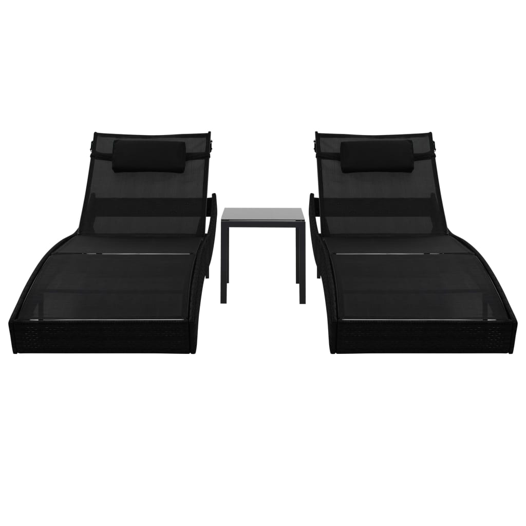 Chaises longues 2 pcs avec table poly rotin textilène