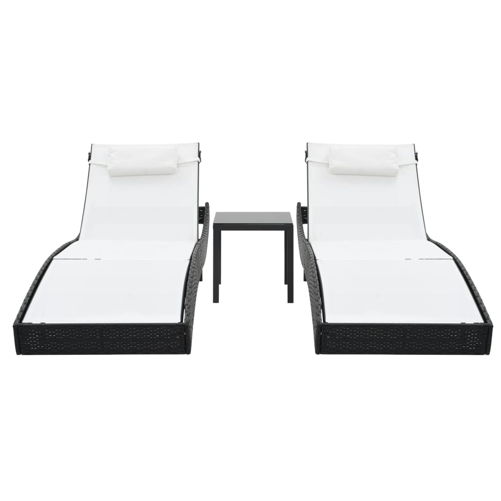 Chaises longues 2 pcs avec table poly rotin textilène