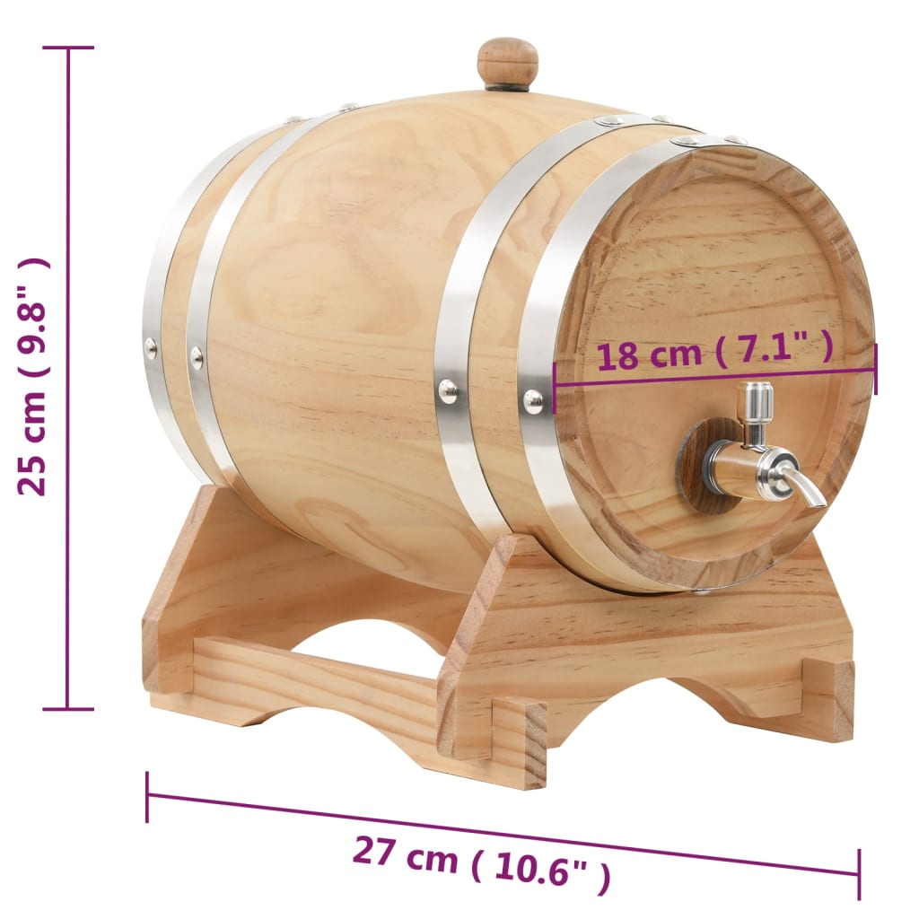 Tonneau à vin avec robinet 6 L en bois de pin massif