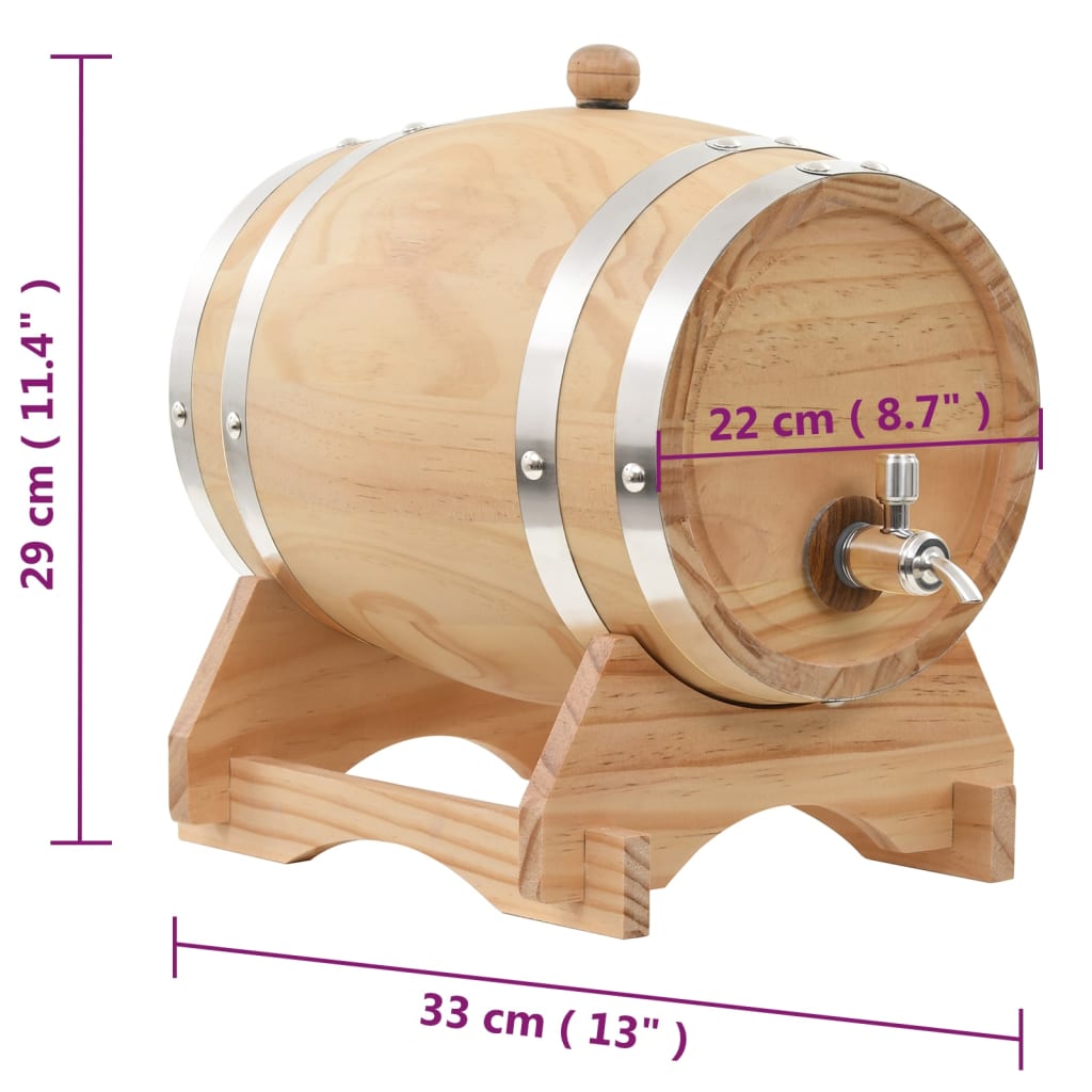 Tonneau à vin avec robinet 6 L en bois de pin massif