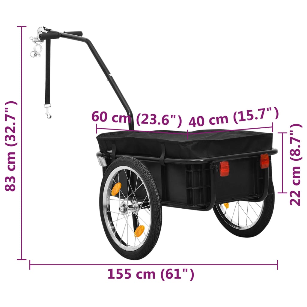 Fietstrailer/trekwagen 155x60x83 cm staal