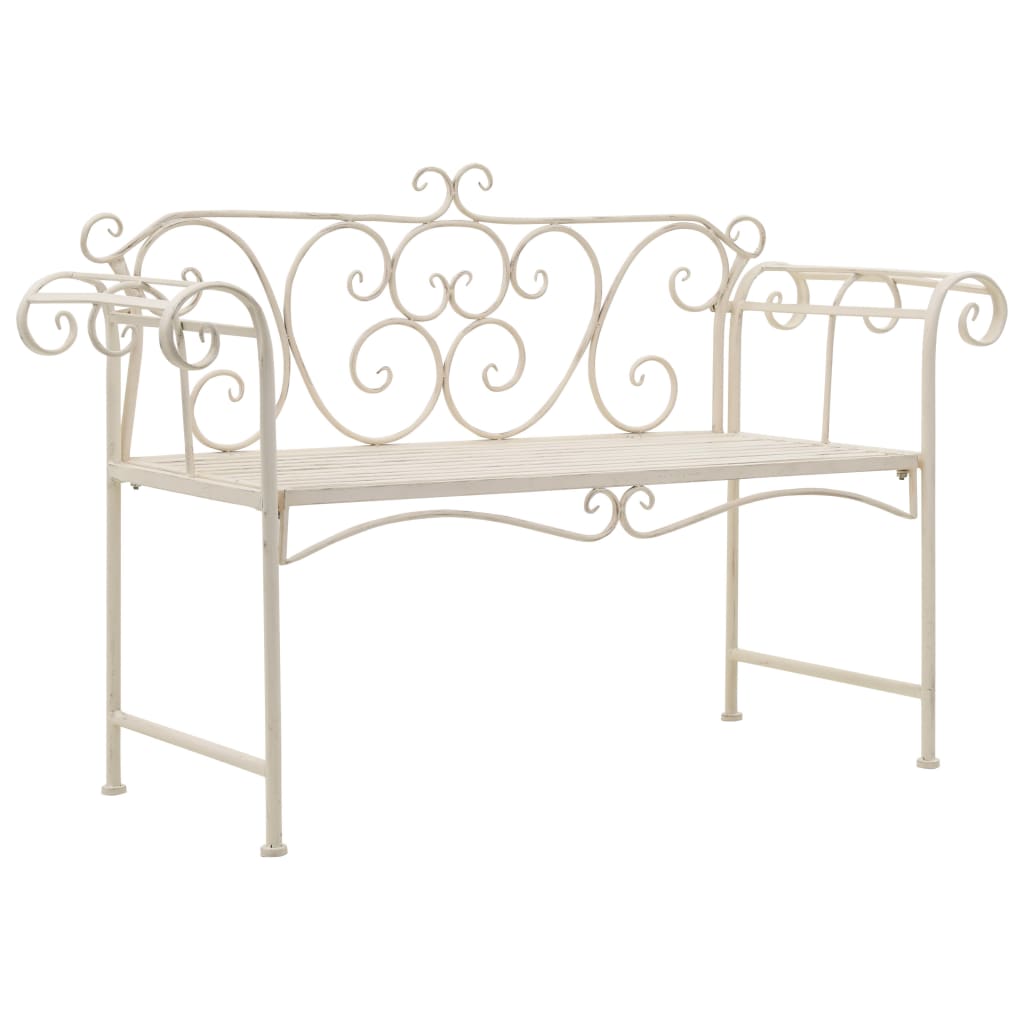 Banc de jardin 132 cm métal blanc antique