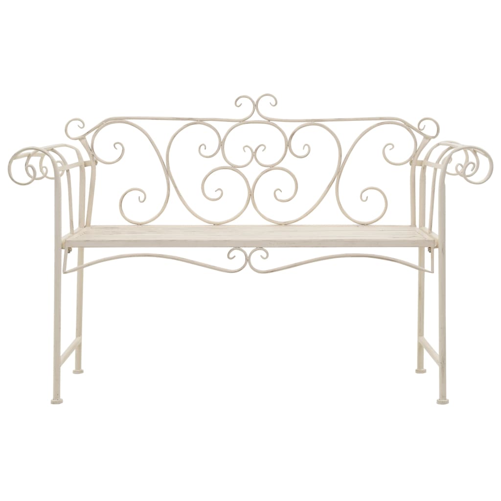 Banc de jardin 132 cm métal blanc antique