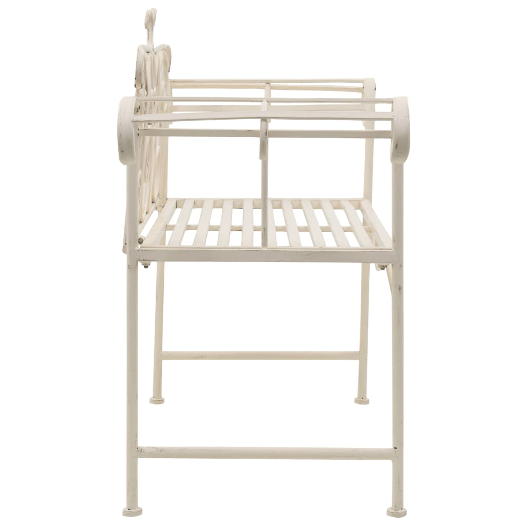 Banc de jardin 132 cm métal blanc antique