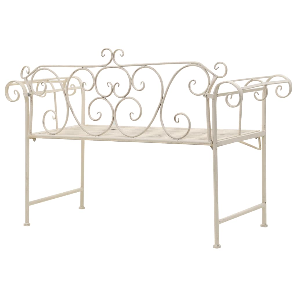 Banc de jardin 132 cm métal blanc antique