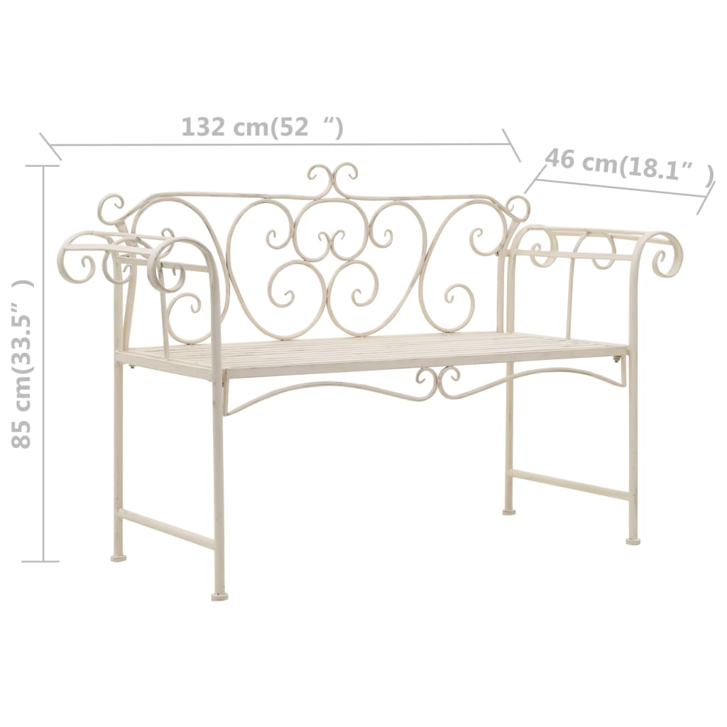 Banc de jardin 132 cm métal blanc antique