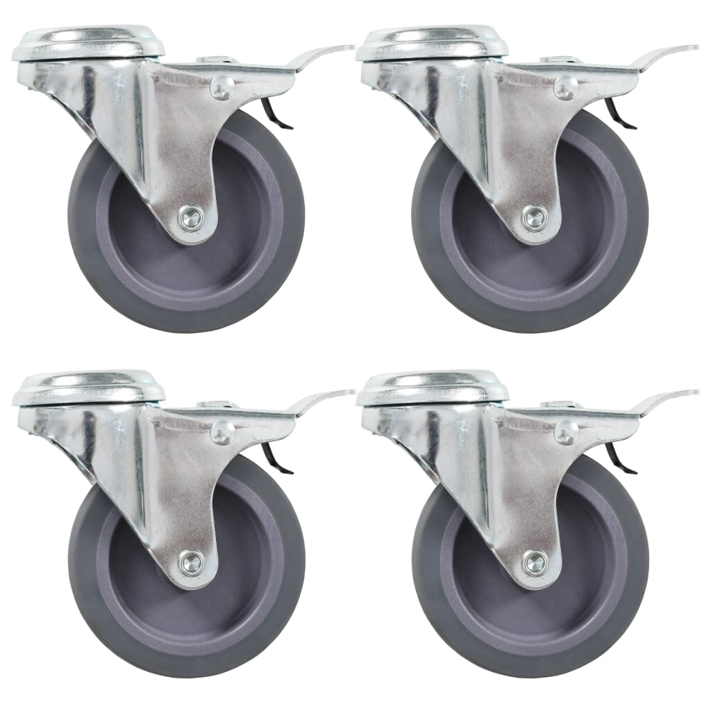 Roulettes pivotantes avec trous de boulons et doubles freins 4 pcs 75 mm