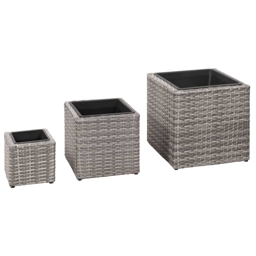 Jardinières surélevées 3 pcs poly rotin noir