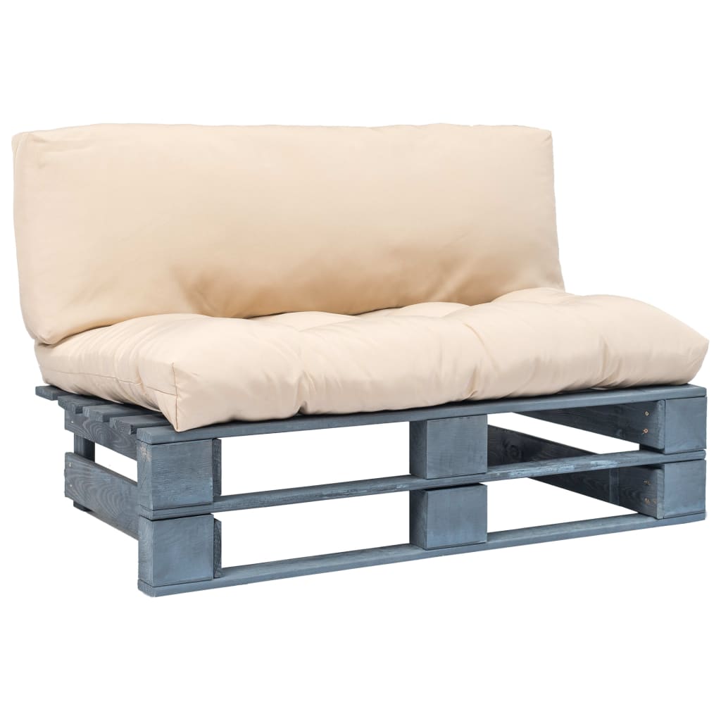 Palette de banc de jardin avec coussins en pin gris