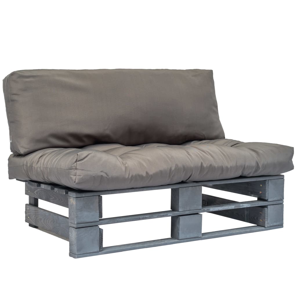 Palette de banc de jardin avec coussins en pin gris