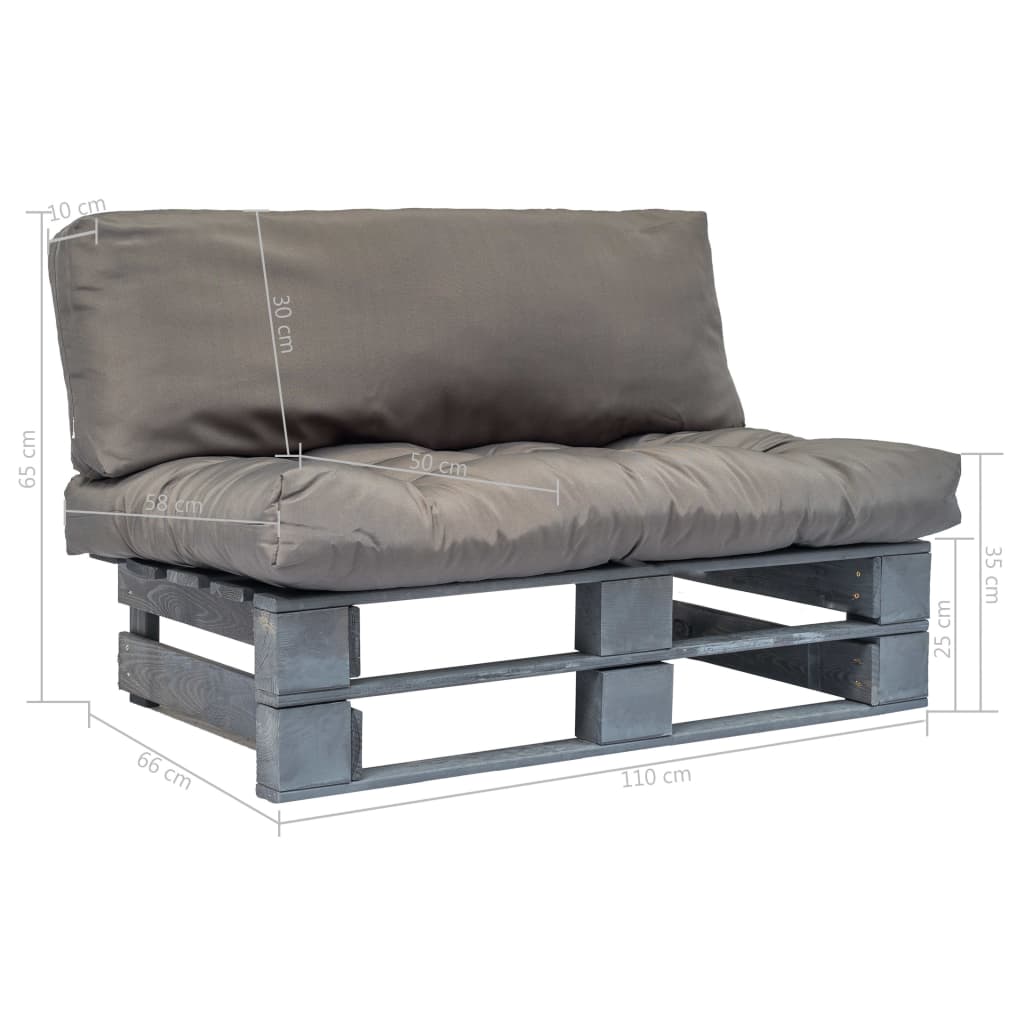 Palette de banc de jardin avec coussins en pin gris