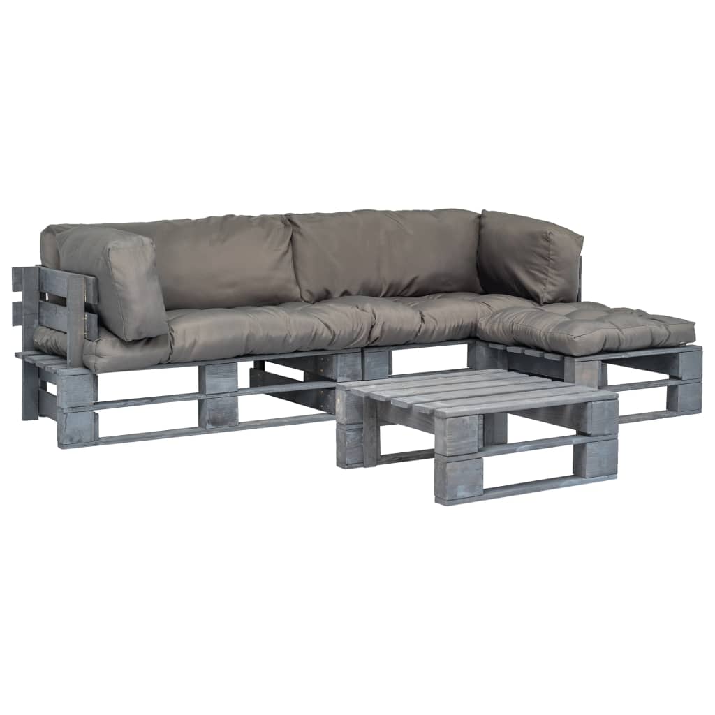 4-delige Loungeset pallet met rode kussens hout