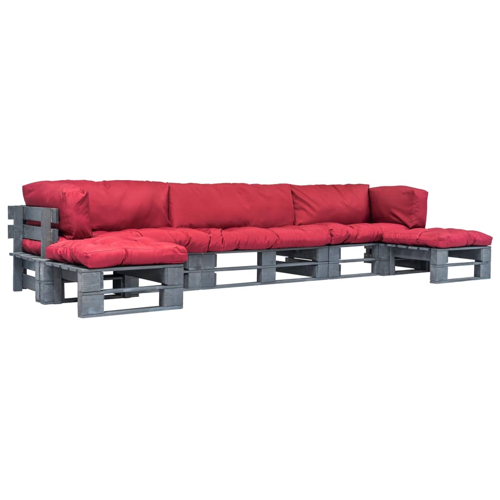 6-delige Loungeset pallet met rode kussens hout