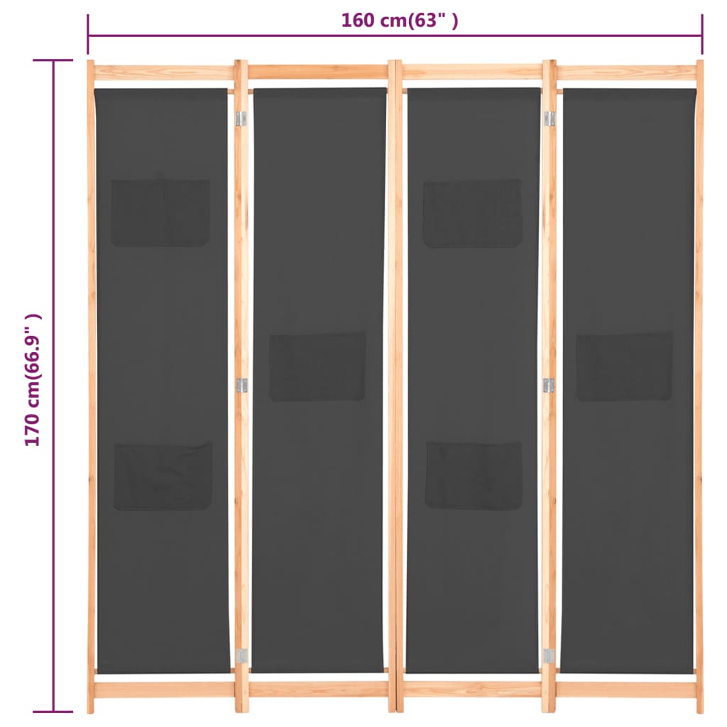 Kamerscherm met 5 panelen 200x170x4 cm stof