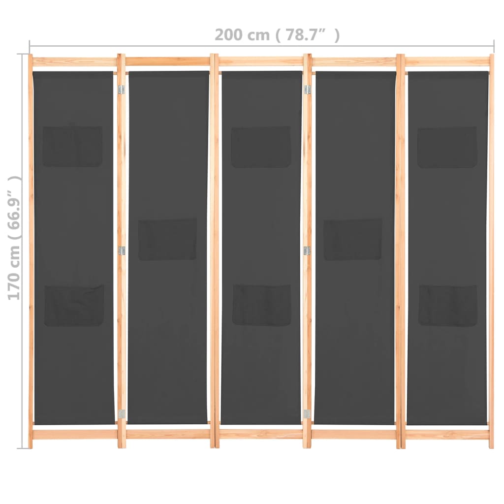 Kamerscherm met 5 panelen 200x170x4 cm stof