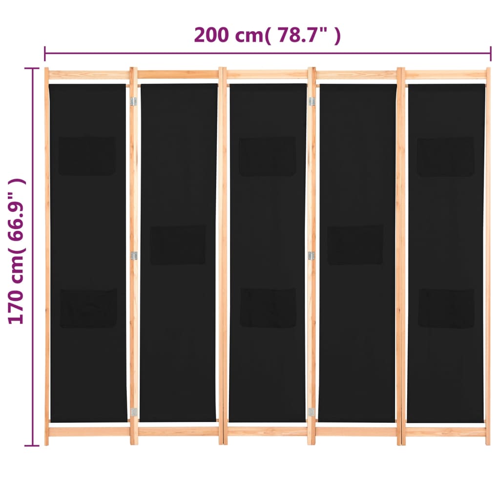 Kamerscherm met 5 panelen 200x170x4 cm stof