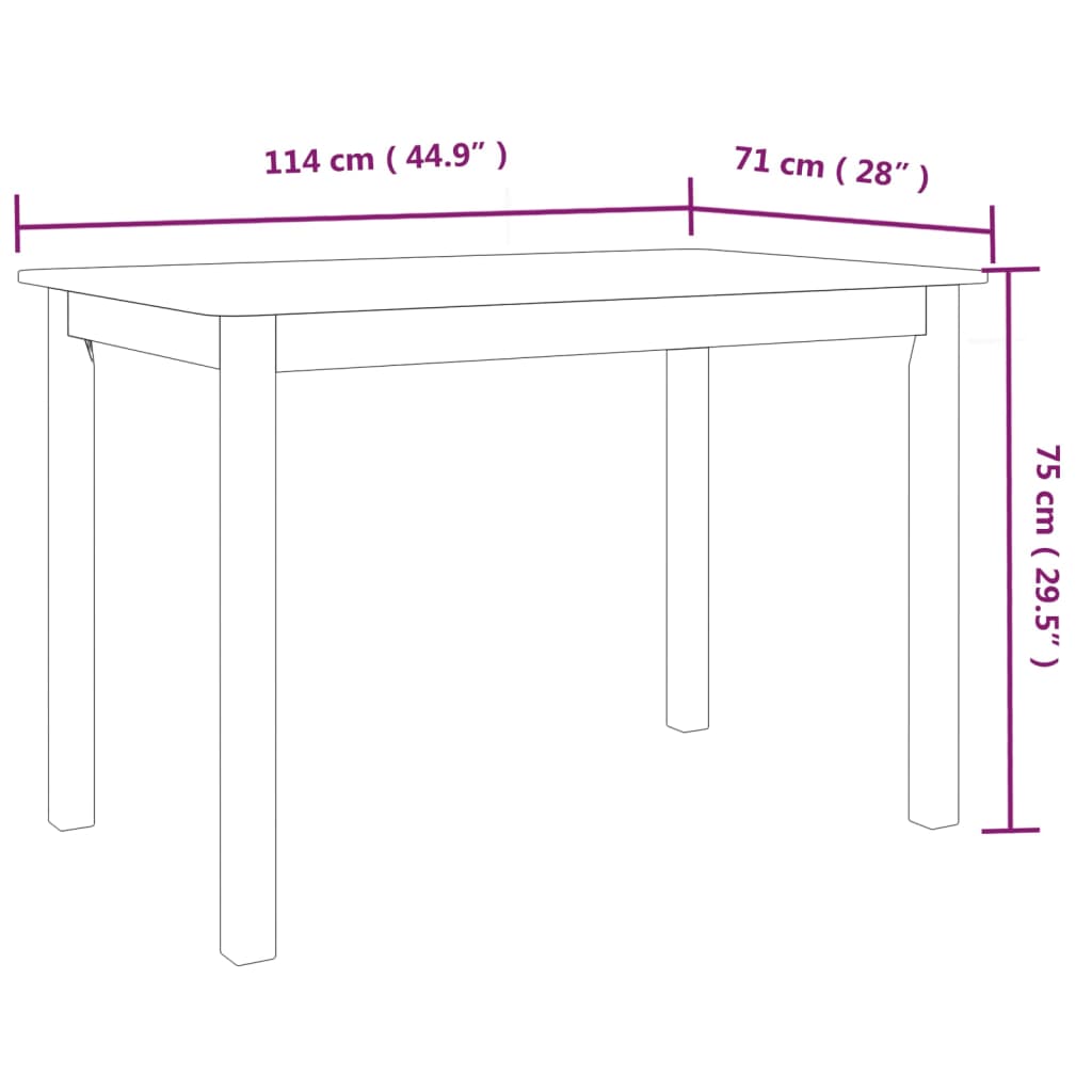 Table à manger 114x71x75 cm en hévéa massif