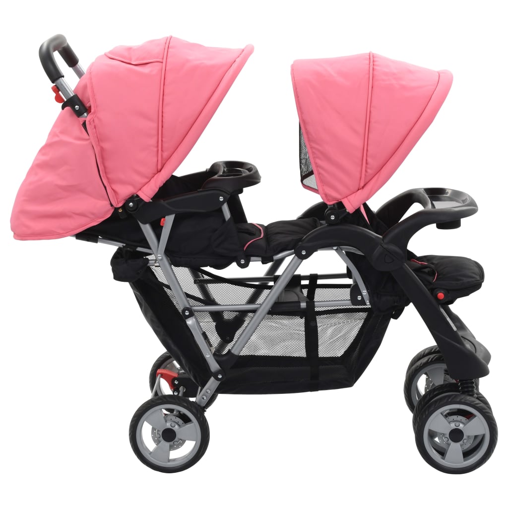 Kinderwagen dubbel staal en zwart