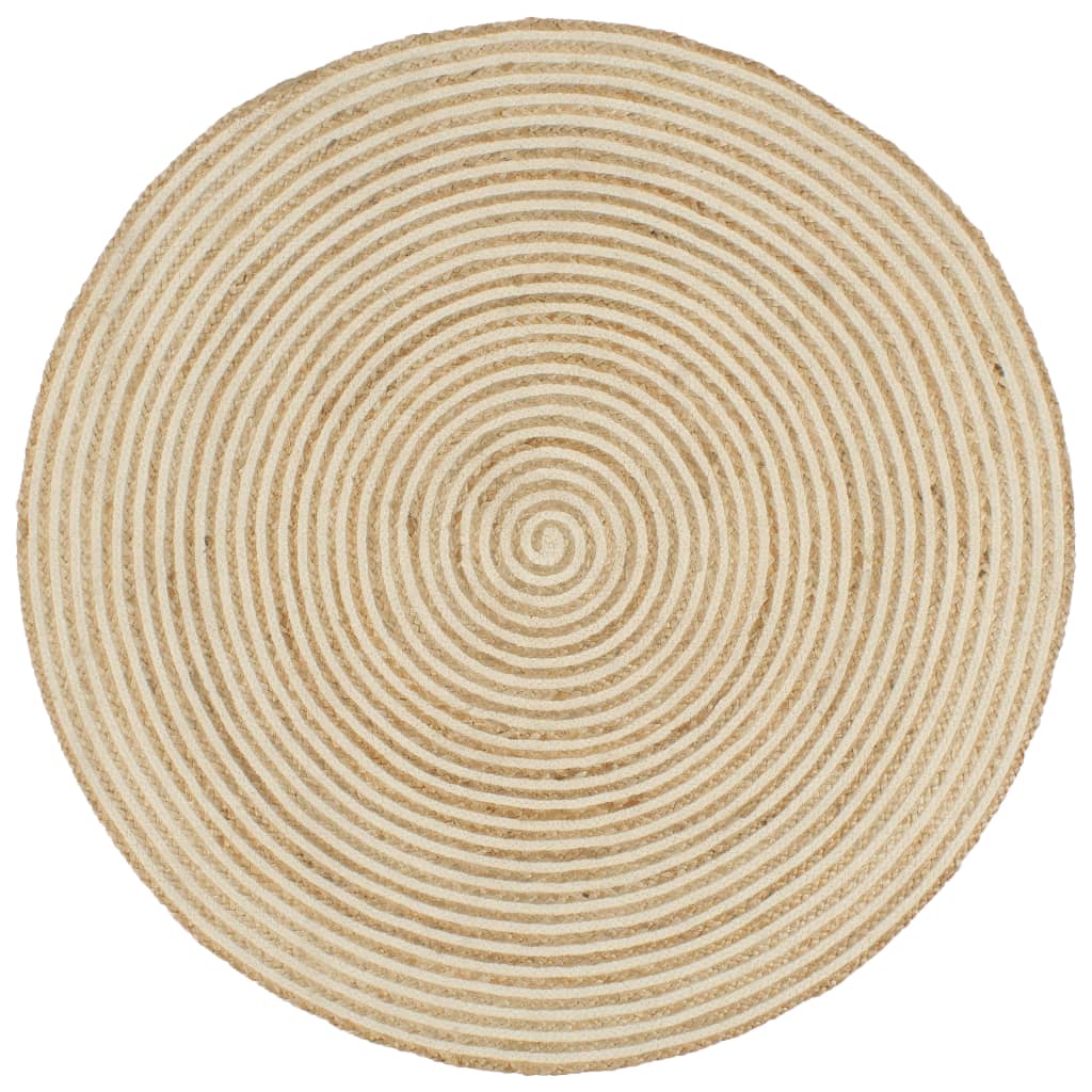 Tapis fait main avec motif spirale 90 cm jute blanc