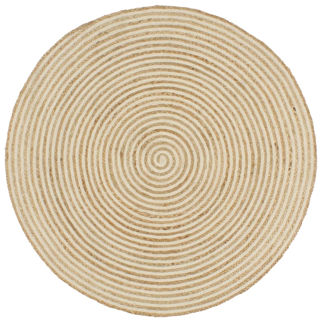 Tapis fait main avec motif spirale 90 cm jute blanc