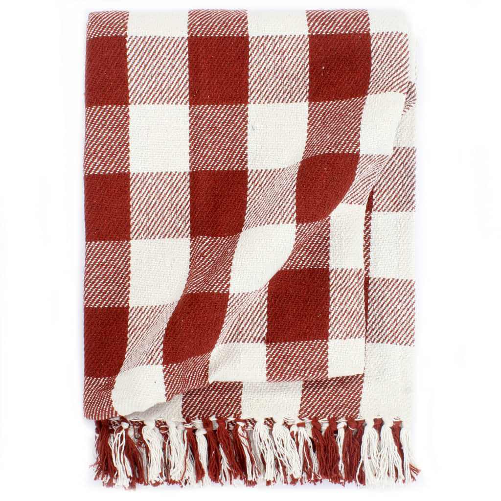 Plaid geblokt 125x150 cm katoen steenrood