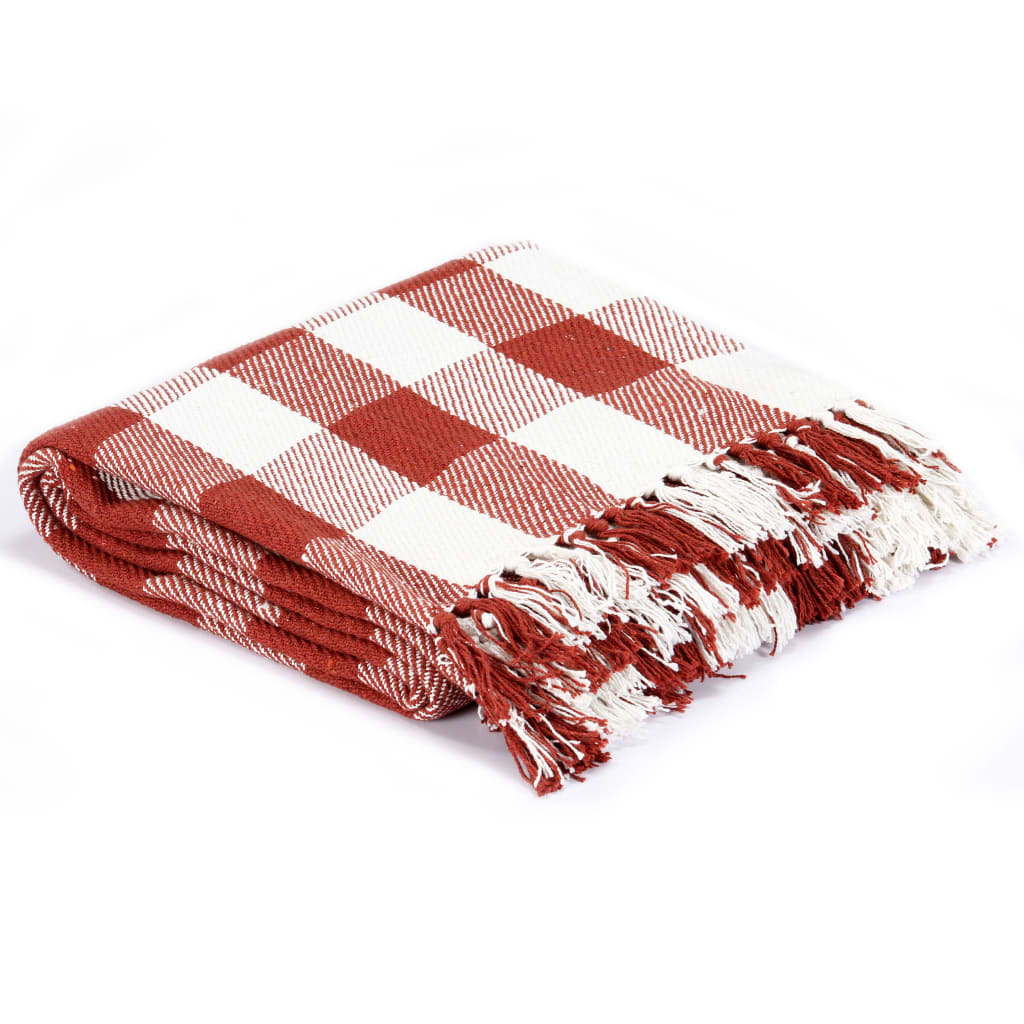 Plaid geblokt 125x150 cm katoen steenrood