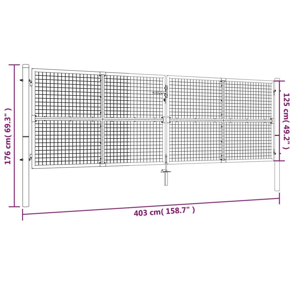 Poort 415x225 cm gegalvaniseerd staal zilverkleurig