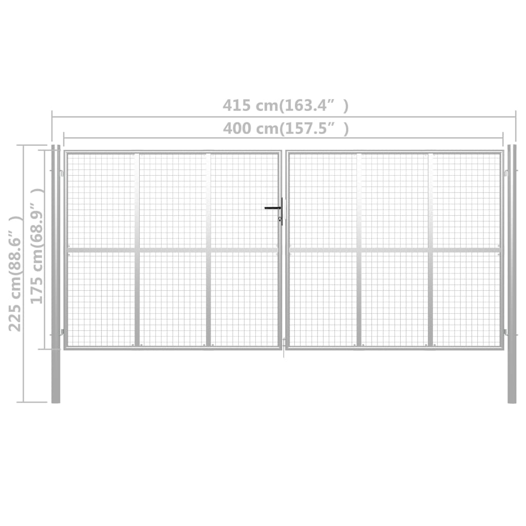 Portail 415x225 cm en acier galvanisé argenté