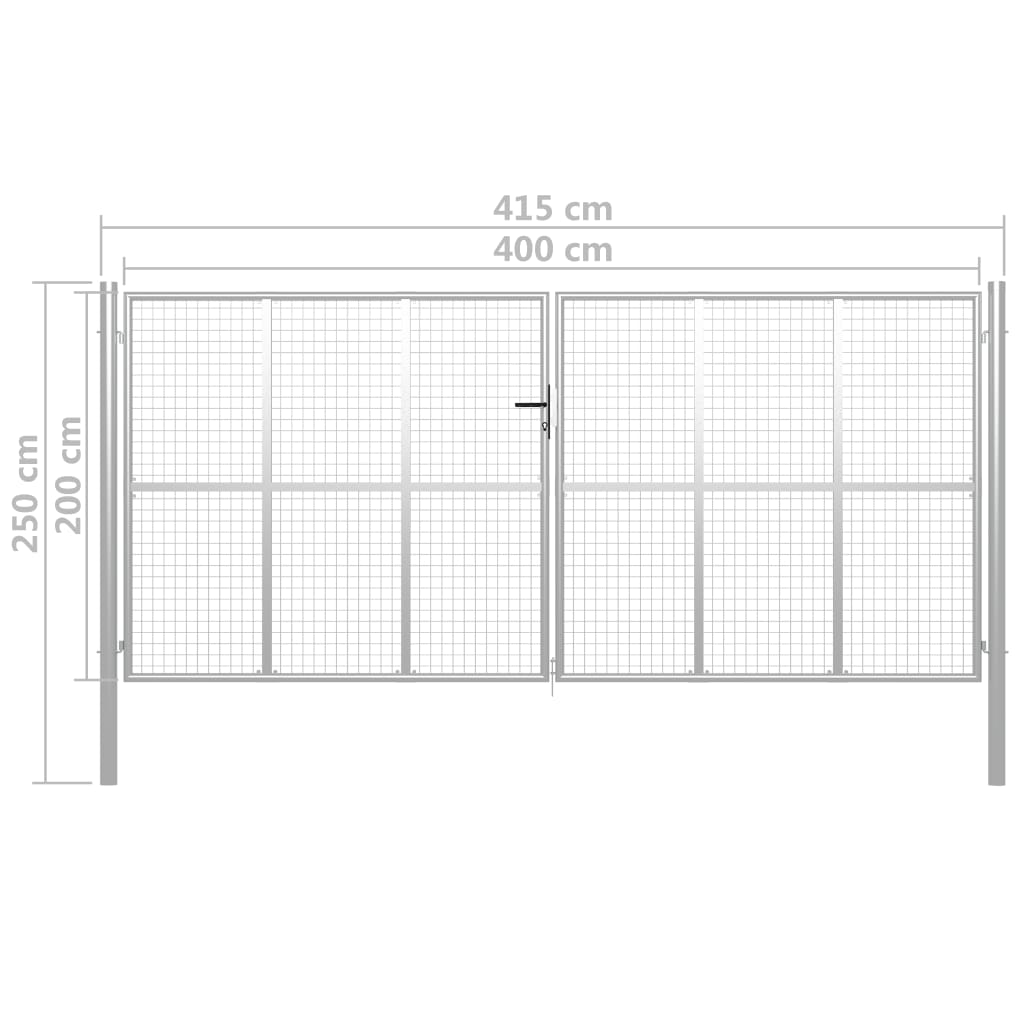 Portail 415x225 cm en acier galvanisé argenté