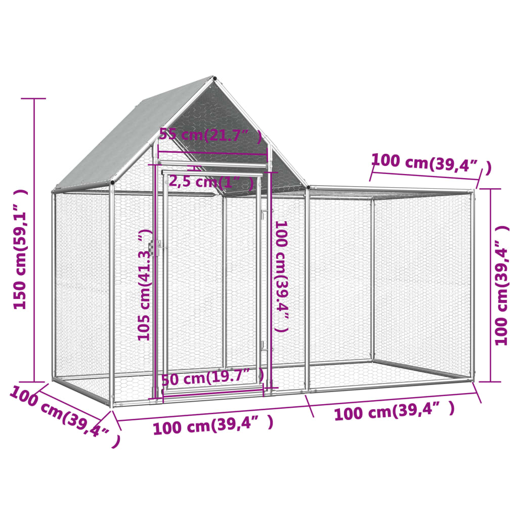 Poulailler 8x2x2 m en acier galvanisé