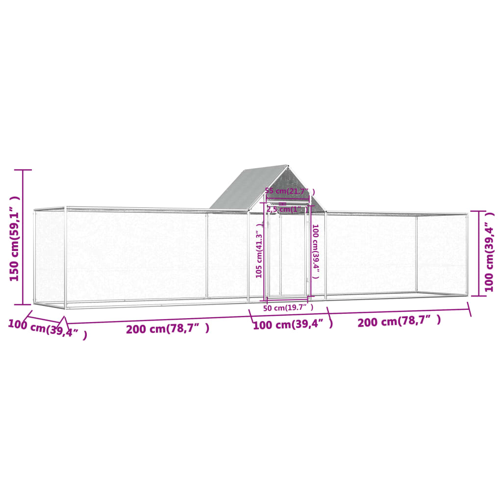 Poulailler 9x1x1,5 m en acier galvanisé