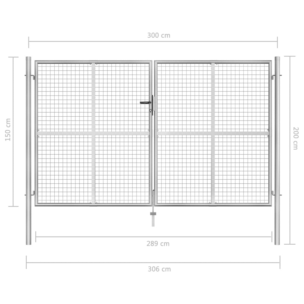 Poort 306x150 cm gegalvaniseerd staal zilverkleurig