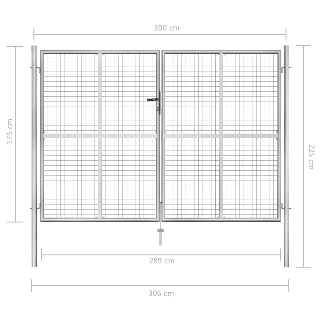 Portail 105x225 cm en acier galvanisé, couleur argent