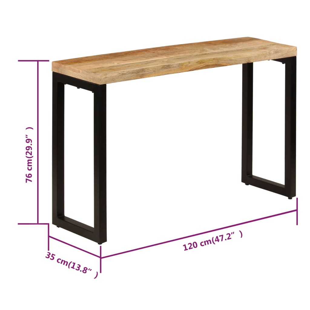 Table murale 120x35x76 cm en manguier massif et acier