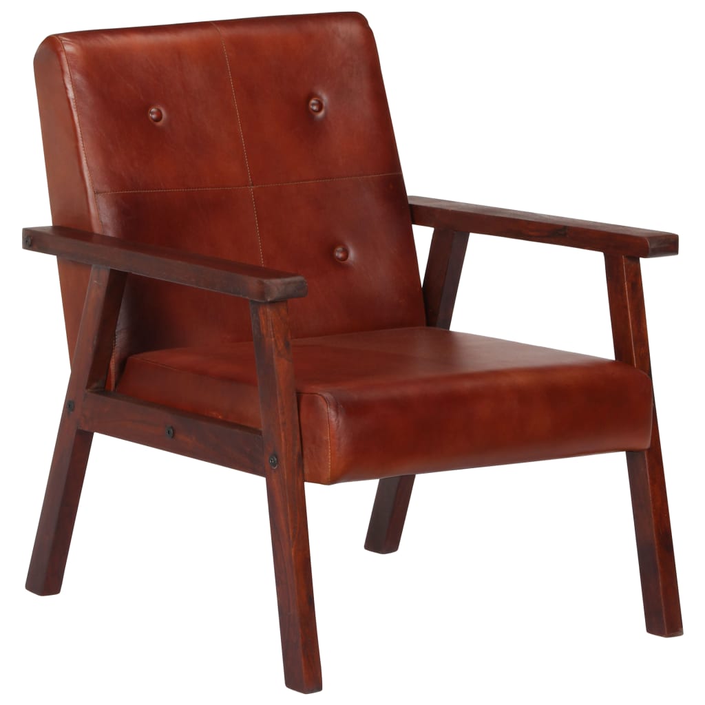 Fauteuil echt leer bruin