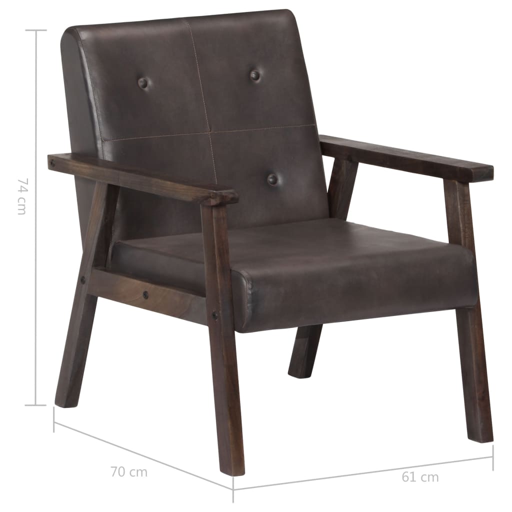 Fauteuil echt leer bruin