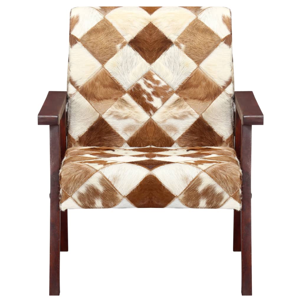 Fauteuil véritable peau de chèvre blanc et marron