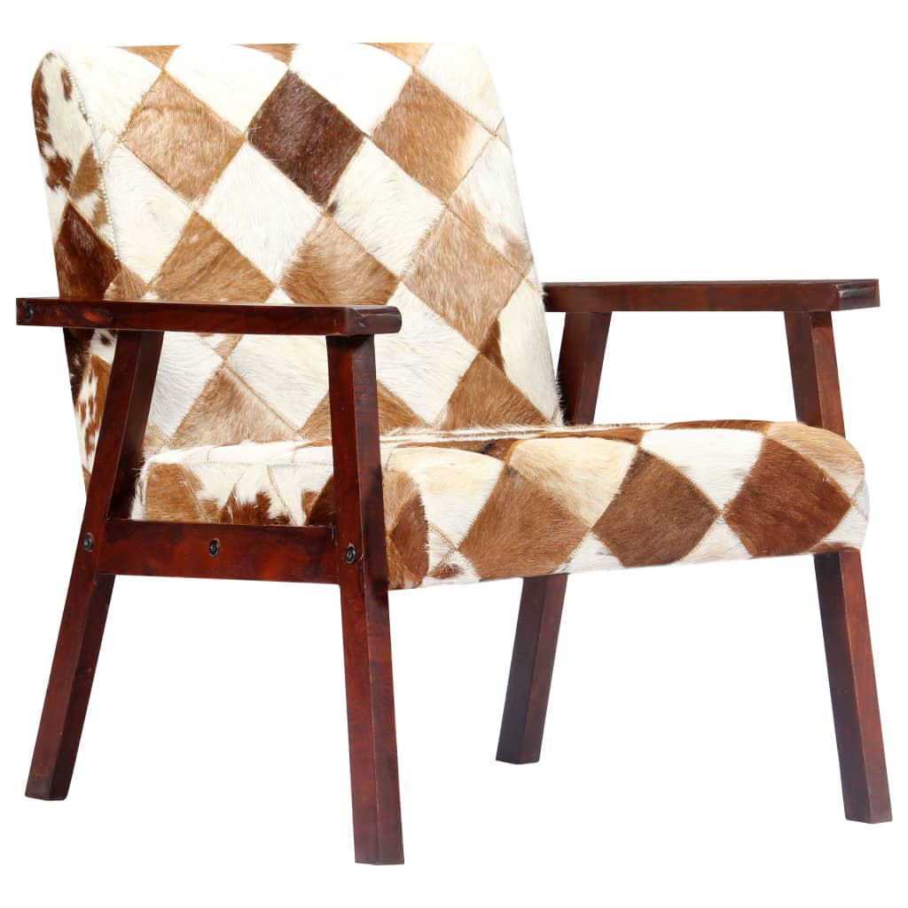 Fauteuil véritable peau de chèvre blanc et marron