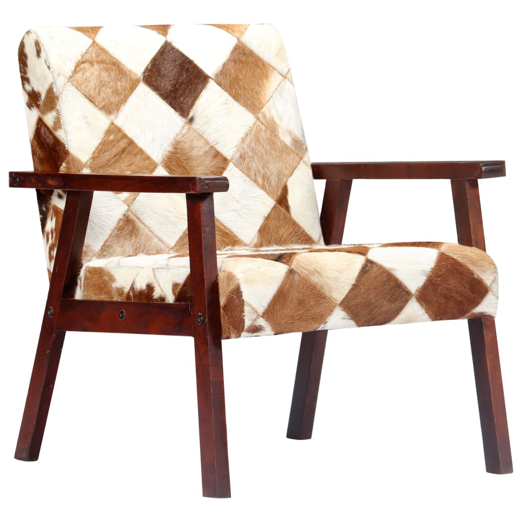 Fauteuil véritable peau de chèvre blanc et marron