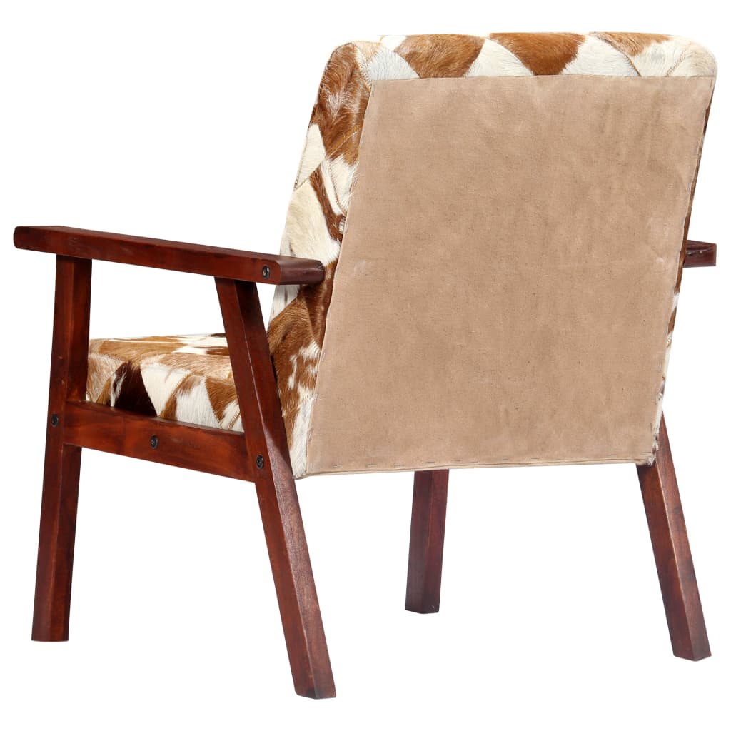 Fauteuil echt geitenleer wit en bruin