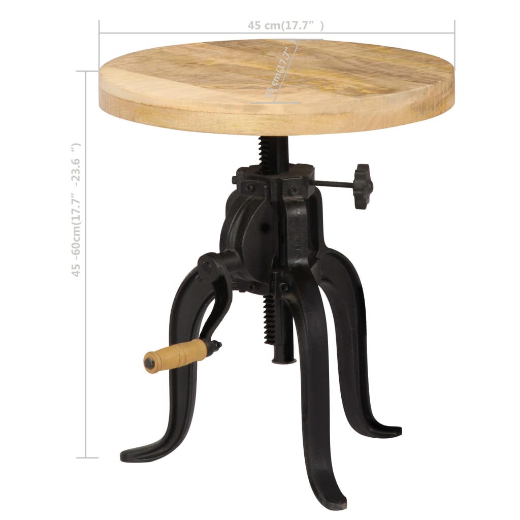 Table d'appoint 45x(45-62) cm en bois de récupération massif et fonte