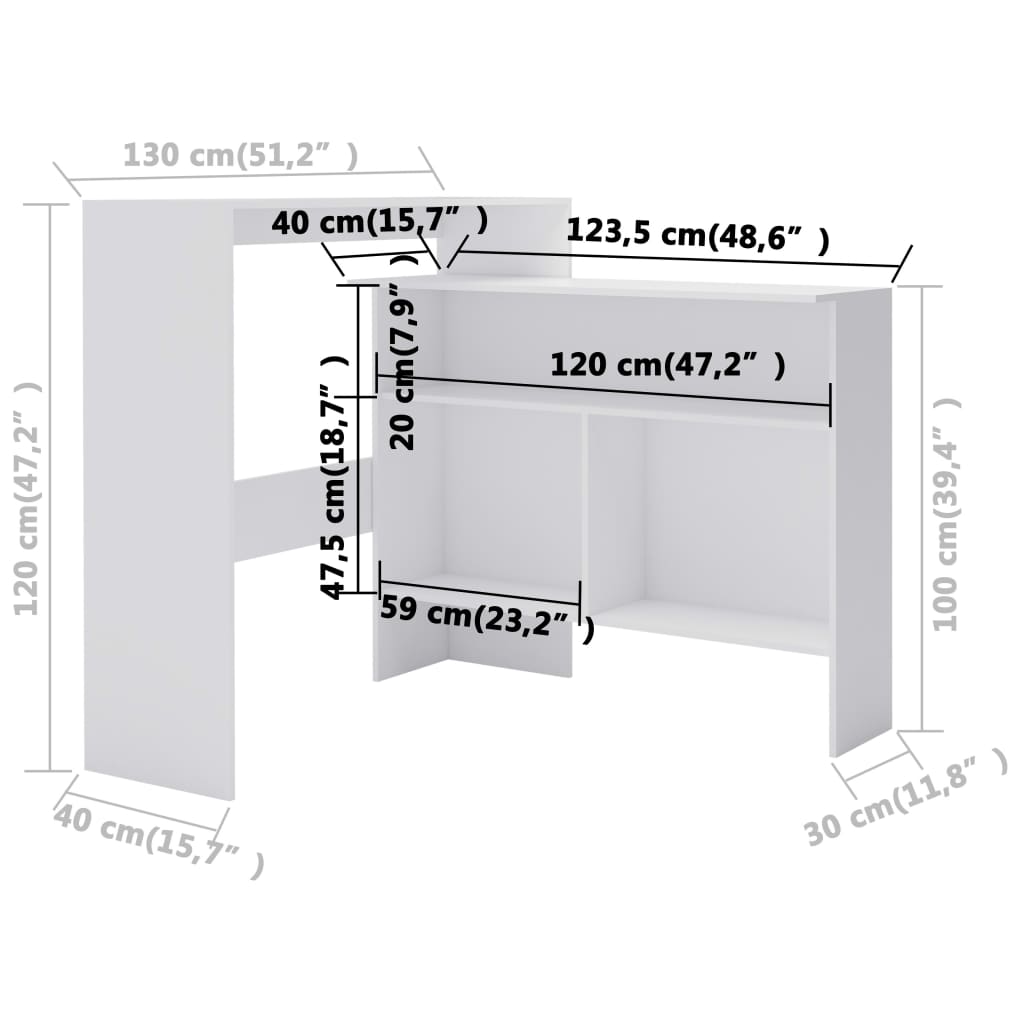 Bartafel met 2 tafelbladen 130x40x120 cm