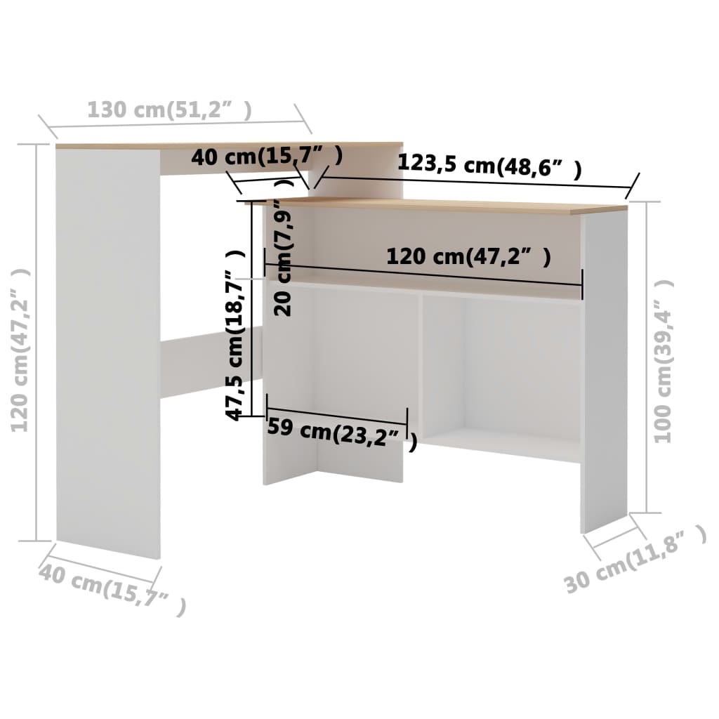 Bartafel met 2 tafelbladen 130x40x120 cm