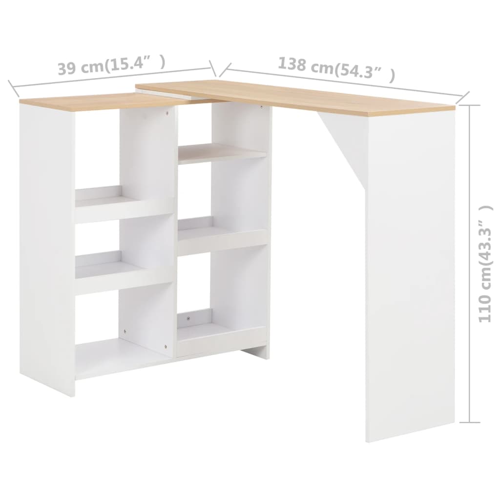 Bartafel met verplaatsbaar schap 138x39x110 cm eikenkleurig