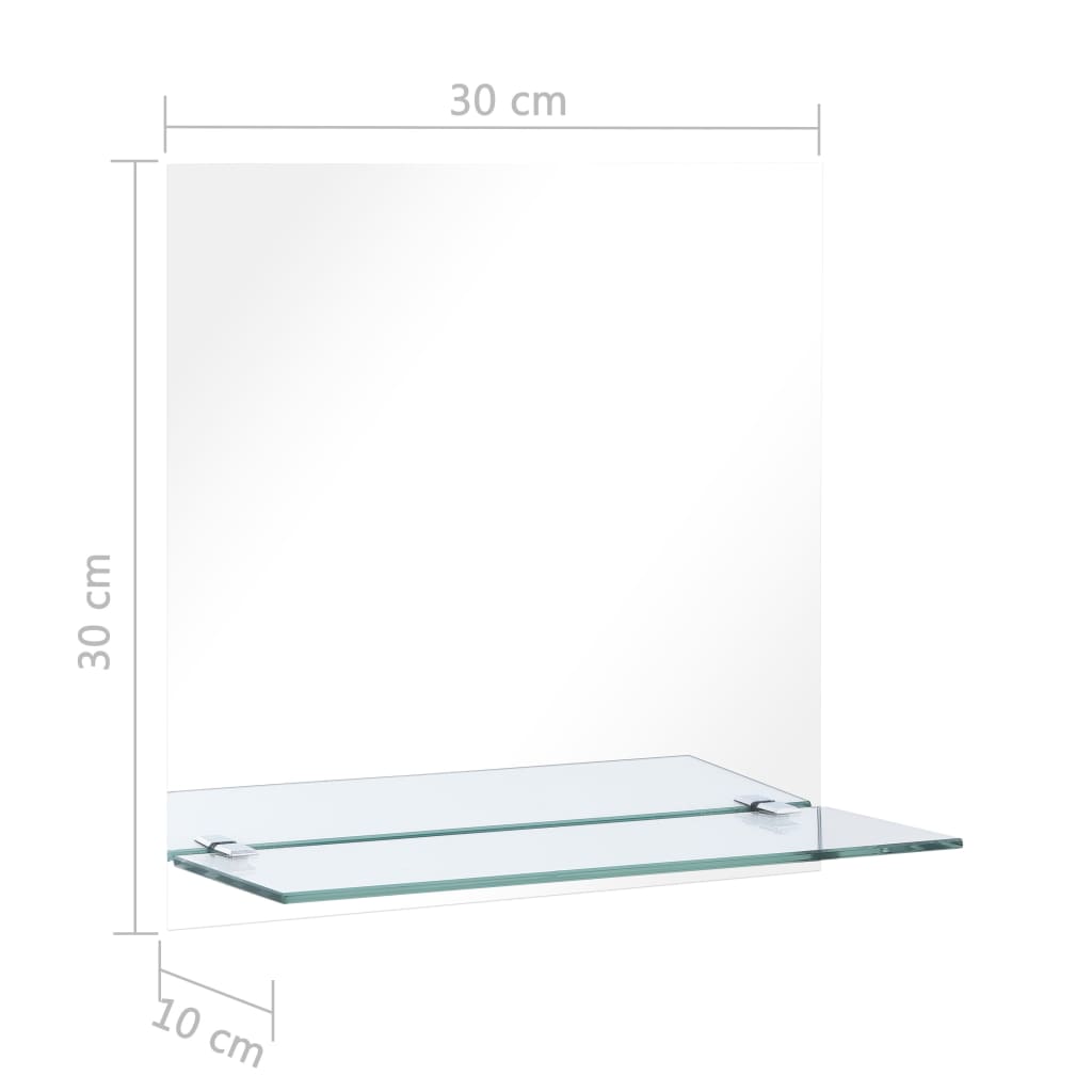 Wandspiegel met schap 30x30 cm gehard glas