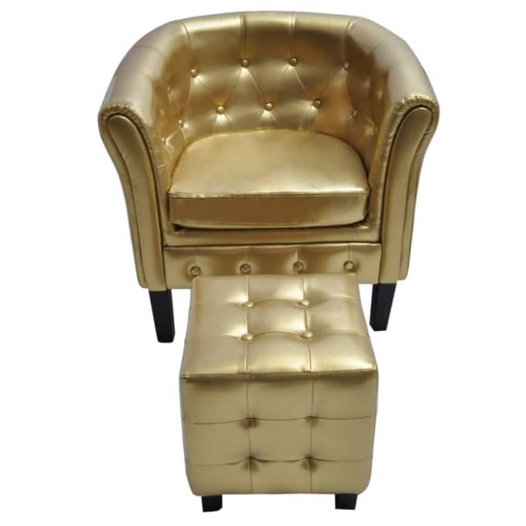 Fauteuil baquet avec repose-pieds simili cuir doré