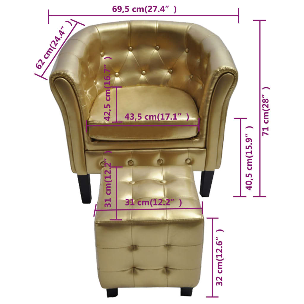 Fauteuil baquet avec repose-pieds simili cuir doré