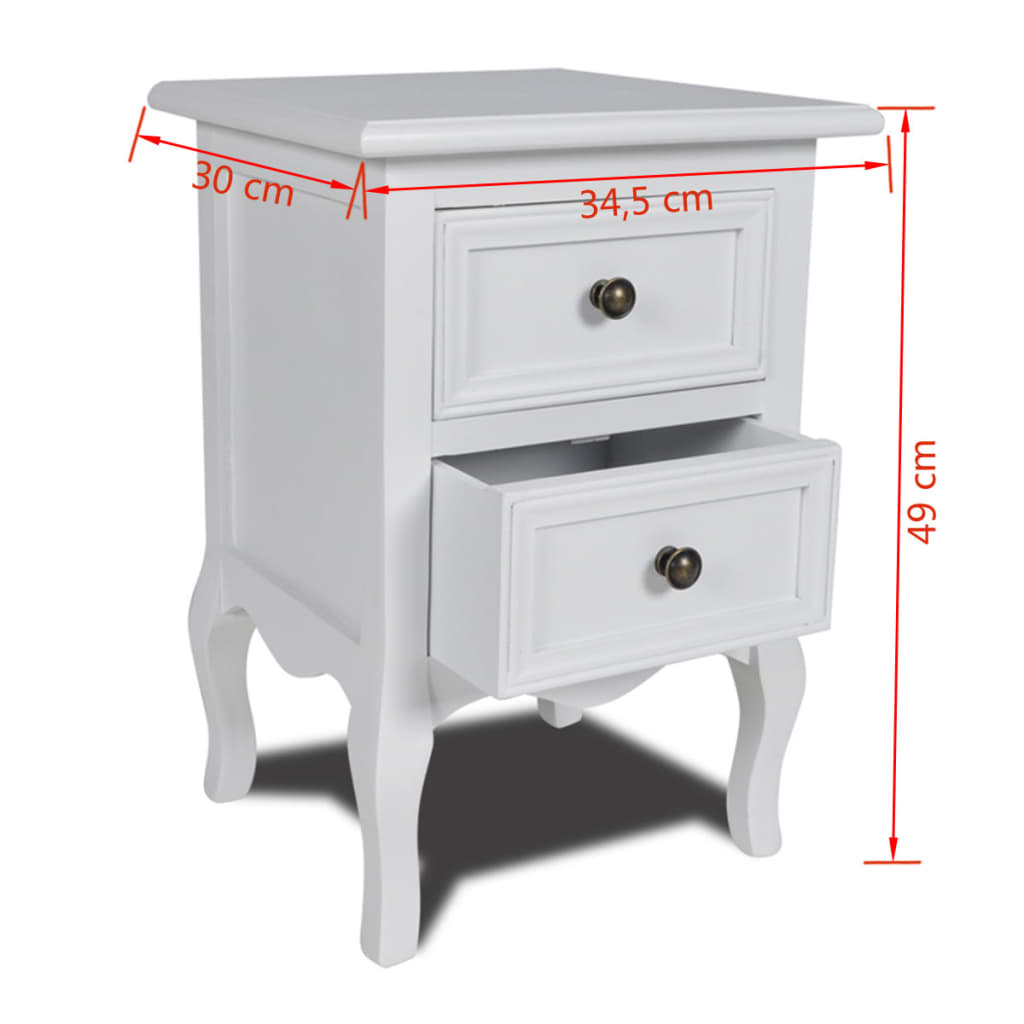 Table de chevet avec 2 tiroirs MDF blanc