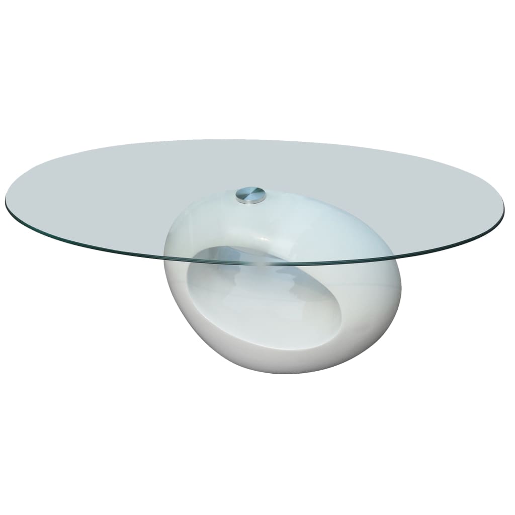 Table basse avec plateau ovale en verre brillant