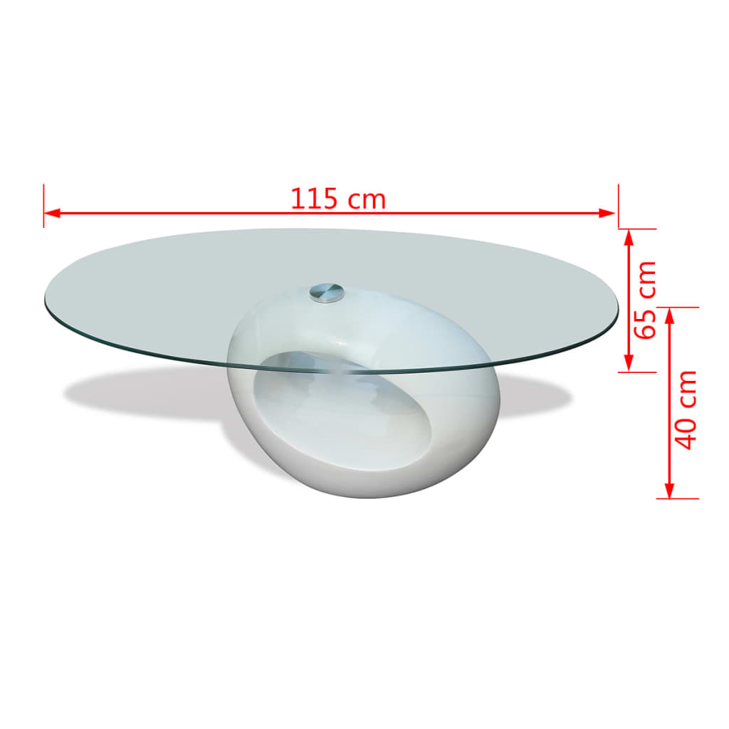 Table basse avec plateau ovale en verre brillant